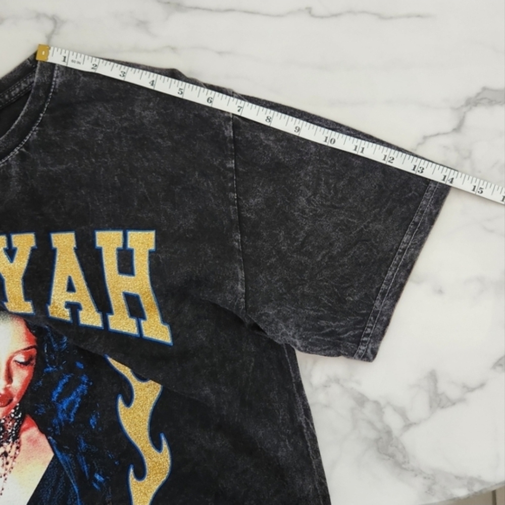 Aaliyah R&B Graphic TShirt Charcoal Grey Mineral Wash Size Medium Unisex - Picture 7 of 14